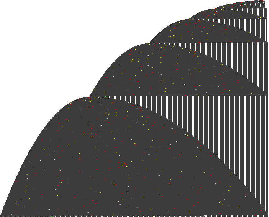 Space-time diagram of a 230,632-step machine that builds a stack of arches